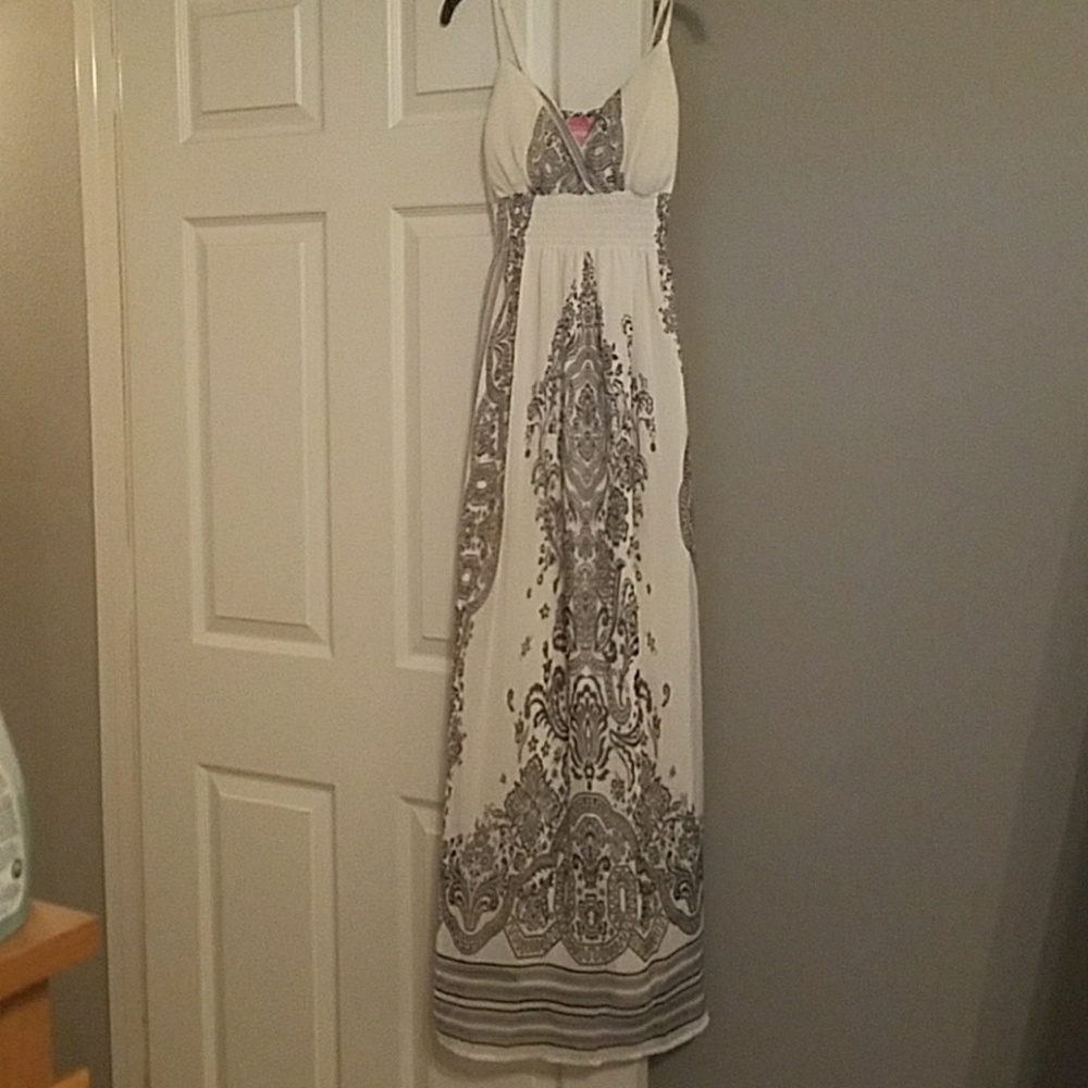 White and black chiffon maxi dress